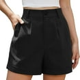 thumbnail image 1 of Clearance! Women's Linen Shorts High Waist Wide Leg Summer With Pockets Pleated Wrap Hem Zippered Casual Comfortable Lightweight Beach Shorts Black L Size, 1 of 7