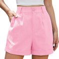thumbnail image 1 of Clearance! Women's Linen Shorts High Waist Wide Leg Summer With Pockets Pleated Wrap Hem Zippered Casual Comfortable Lightweight Beach Shorts Pink XXL Size, 1 of 7