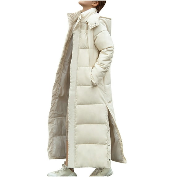 Clearance Women's Long Puffer Jacket Winter Warm Long Coat Zipper Cardigans Hooded Soild Color Casual Coats Outerwear with Pocket
