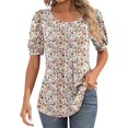 thumbnail image 2 of Women's Ruffle Short Sleeve Blouse - Pleated Crew Neck Summer Top For Work & Casual Wear 2 of 9