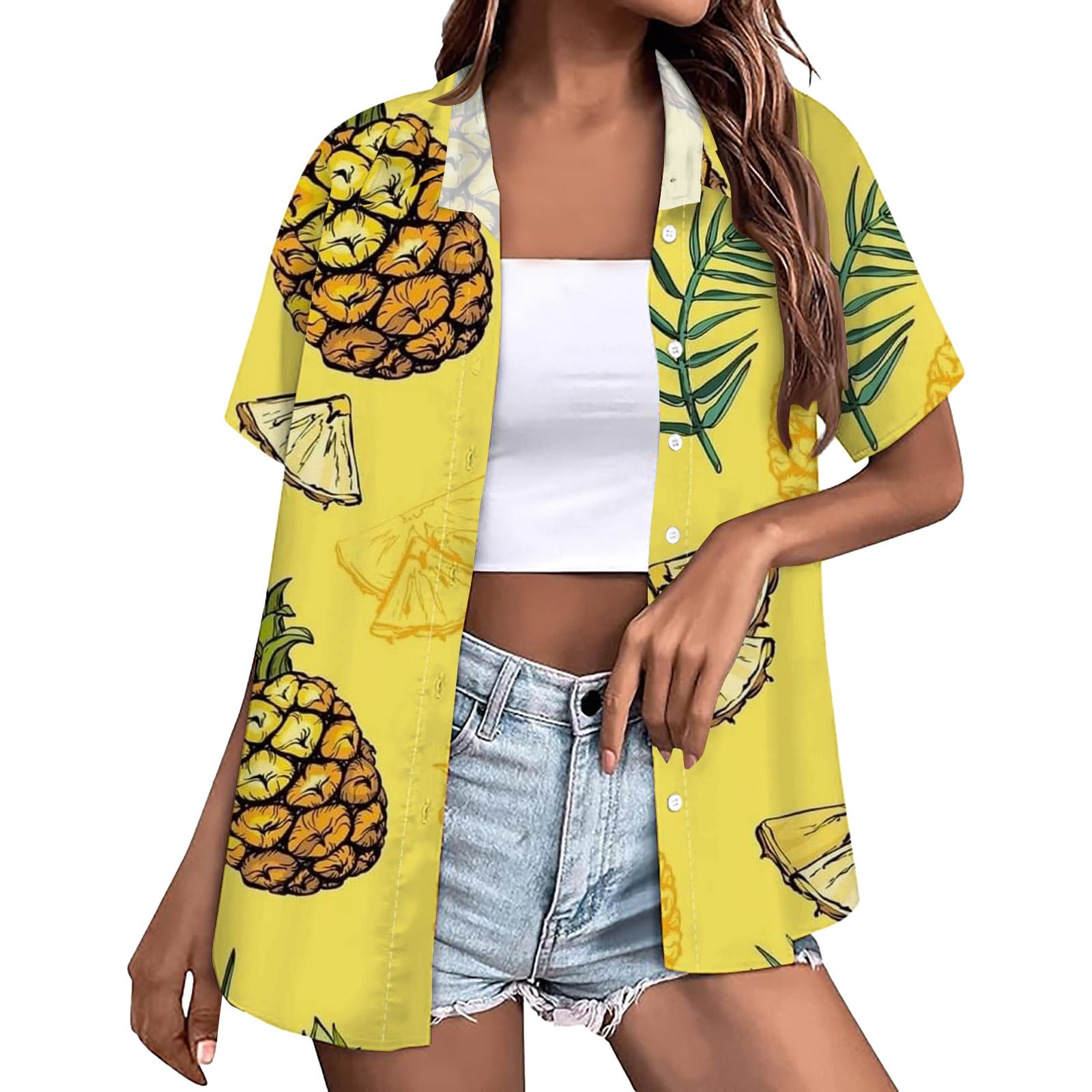 Clearance! Women's Shirt Soft Cool Summer Shirt Floral Tropical Print V Neck T Shirt Short