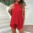 thumbnail image 1 of on Clearance Women's Short Sleeve Tops Women's two-piece shorts short-sleeved tops casual set of shorts summer sportswear suit sportswear suit Ndbuld Red L, 1 of 6