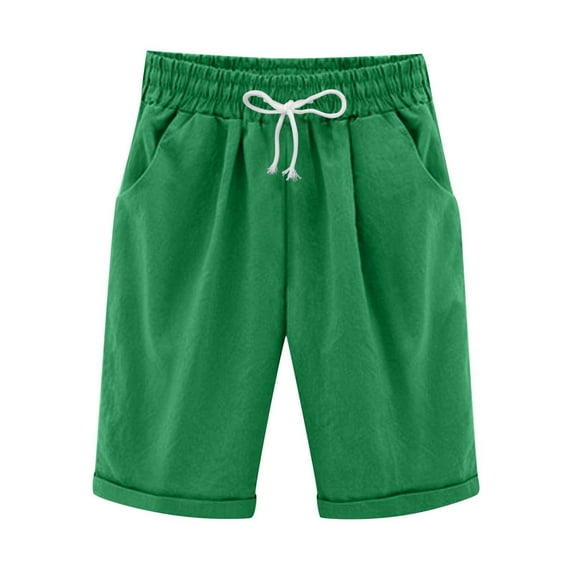 2025 Women's Shorts,Women Summer Cotton Pants Plus Size High Waisted Shorts Lacing Beach Workout Pocket Five Point Pants