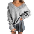 thumbnail image 1 of Women's Solid Sweaters Long Sleeve V Neck Knits Tops Casual Loose Cropped Pullover Jumpers Fall 2025 Trendy Y2k Clothes, 1 of 6