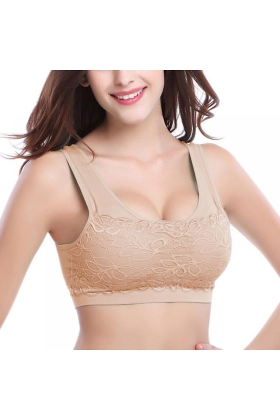 Clearance! Women's Sports Bra Lace Bralettes Seamless Padded Wirefree Bra for Yoga Fitness Running M-2XL