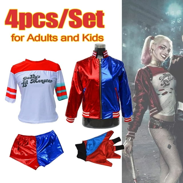 Clearance Women's Suicide Squad Harley Quinn Costume 4pcs/Set Halloween