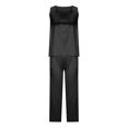 thumbnail image 1 of Women's Summer Sleeveless Top And Wide Leg Pants Set Solid Color Casual Outfit With Pockets Black S Size, 1 of 5