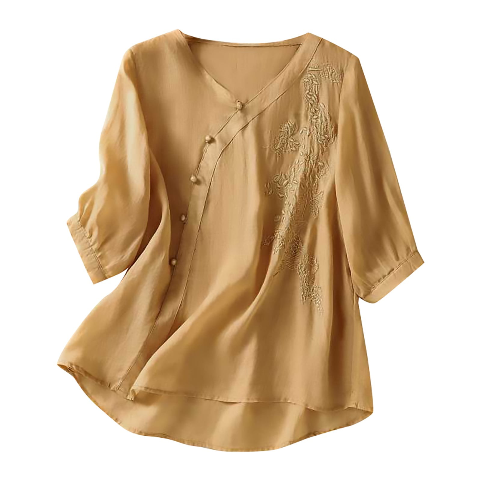 Clearance! Women's Three Quarter Sleeved Cotton And Linen Shirt