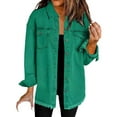 thumbnail image 1 of Women's Washed Denim Shirt Button Down Blouse Dressy Casual Long Sleeve Jacket Top Comfortable Stylish Fashion Loose Fit XL Size Green, 1 of 5