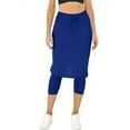 thumbnail image 1 of Women's Yoga Capri Leggings with Skirt Two Piece Set Quick Drying Anti Glare Fitness Outfit Straight Leg Sports Pants Drawstring Waist Tennis Workout Wear L Size Navy, 1 of 5