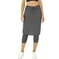 thumbnail image 1 of Women's Yoga Capri Leggings with Skirt Two Piece Set Quick Drying Anti Glare Fitness Outfit Straight Leg Sports Pants Drawstring Waist Tennis Workout Wear XXL Size Grey, 1 of 5
