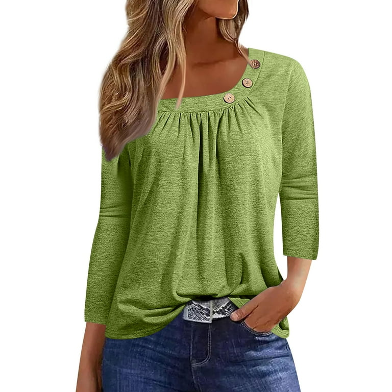 Clearance Womens Blouses Spring Dressy Casual Loose Fit T Shirts Button Decor Summer Solid Color Tunic Tops Walmart