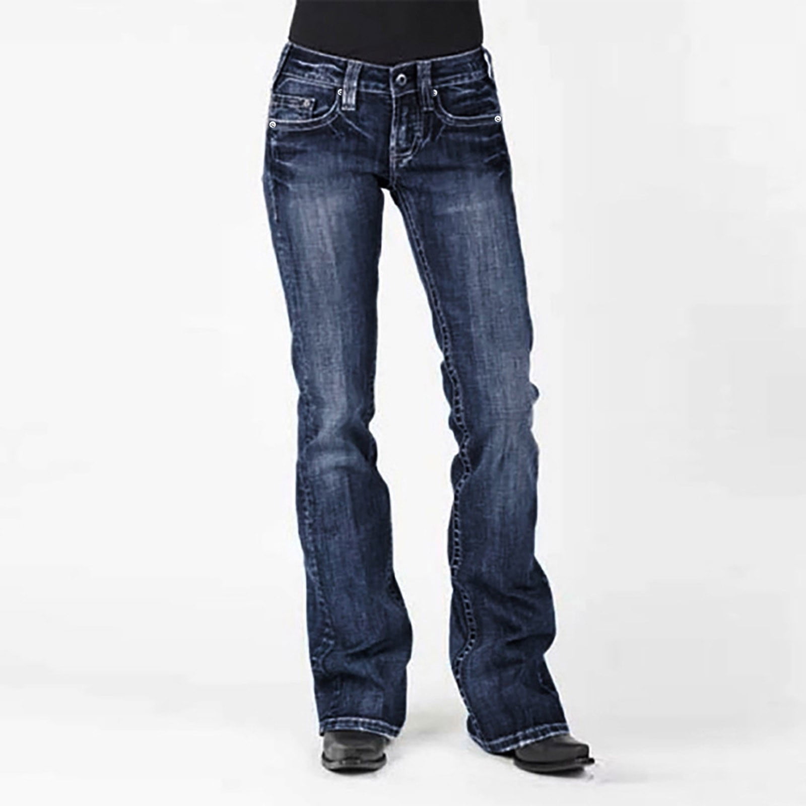 Women's Denim Flared Pants - High Rise Slimming Wide Leg Stretch Jeans (Blue, Medium) - View #12