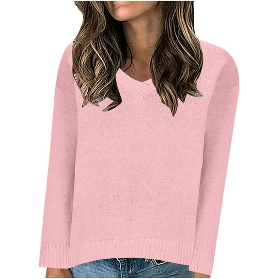 Erwazi Lightweight Sweaters for Women V Neck Knit Pullover Sweater Fall Tops