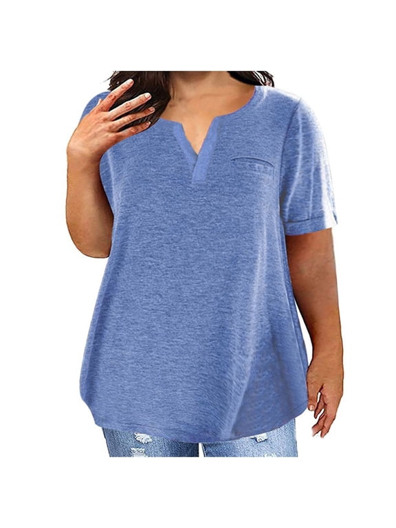 Plus Size Womens T-Shirt Short Sleeve V Neck Basic Casual Loose Tees Tops