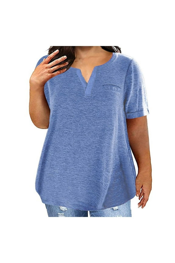 Plus Size Womens T-Shirt Short Sleeve V Neck Basic Casual Loose Tees Tops