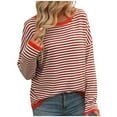 thumbnail image 1 of Clearance Womens Clothing Erwazi Womens Long Sleeve Striped Shirts Loose Fit Casual Crewneck Sweatshirts Lightweight Trendy T-shirts Fall Tops, 1 of 8