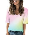 thumbnail image 1 of Womens Clothing Homenesgenics Woman Clothes under $5 2025 Women's Fashion Tees Casual V-Neck Loose Cute T Shirt 1/2 Sleeve Ladies Tops Pink XXXL, 1 of 4