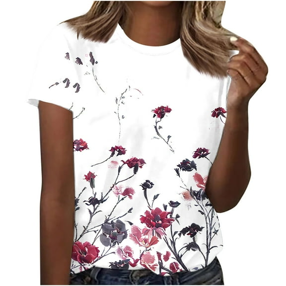 Womens Clothing Homenesgenics Woman Clothes under $5 Women Fashion Summer Sexy Printed Regular Women Short Sleeves Round Neck White XXL