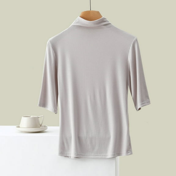 Womens Clothing Homenesgenics Woman Clothes under $5 Women's Fashion Solid Round Neck Short Sleeved Casual Blouses Gray XL