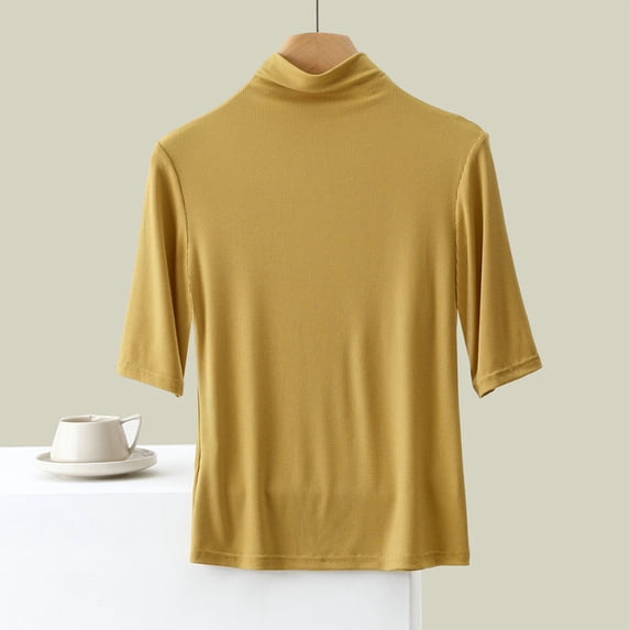 Womens Clothing Homenesgenics Woman Clothes under $5 Women's Fashion Solid Round Neck Short Sleeved Casual Blouses Yellow XL