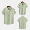 thumbnail image 1 of Womens Clothing Homenesgenics Womens Tops under $10 Unisex Color Button Shirts Neck Loose Blouse Short Sleeve Casual Work Tunic with Pocket Green XL, 1 of 9