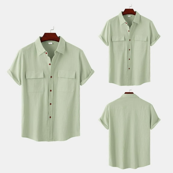 Womens Clothing Homenesgenics Womens Tops under $10 Unisex Color Button Shirts Neck Loose Blouse Short Sleeve Casual Work Tunic with Pocket Green XL