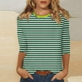thumbnail image 1 of Womens Clothing Homenesgenics Womens Tops under $5 Fashion Women's Striped Printed Blouses Three-Quarter Sleeve T-Shirt Round-Neck Tops Green S, 1 of 5