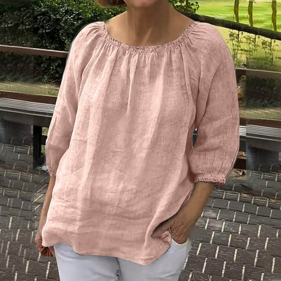 Womens Clothing Homenesgenics Womens Tops under $5 Women's Casual Loose Solid Color Pullover Short Sleeved Round Neck Tops/shirt Pink XXXXXL