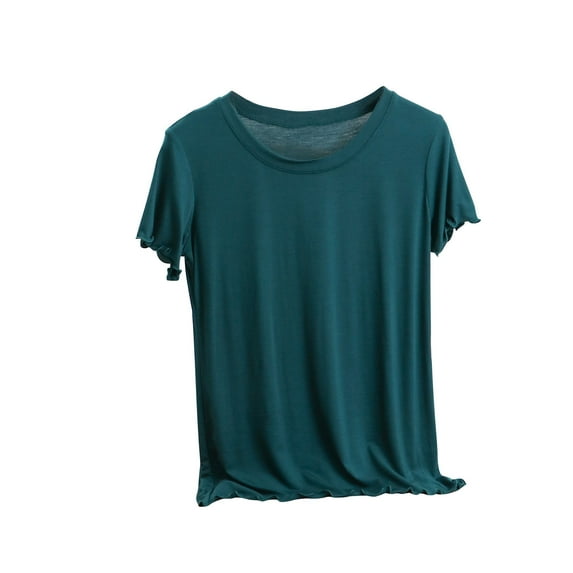 Womens Clothing Homenesgenics Womens Tops under $5 Women's Casual Thin Cut Fly Sweet and Bottom Shirt Short Sleeved Round Neck Tops/shirt Green XL