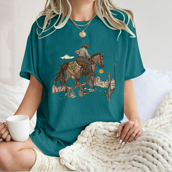 Womens Clothing Homenesgenics Womens Tops under $5 Women's Cowboy Competition Casual Concert T Shirts Vintage Cow Skull Graphic Tees Oversized Blue XXL