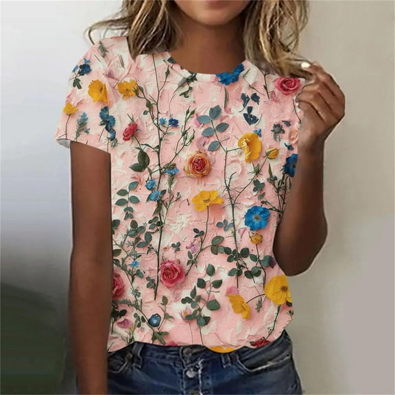 Womens Clothing Homenesgenics Womens Tops Women Fashion Summer Sexy Printed Regular Women Short Sleeves Round Neck Blue S