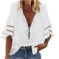 thumbnail image 1 of Womens Clothing Homenesgenics Womens Tops Women's Casual Solid Color Zipper Shirt Half Trumpet Sleeves Blouse White XXL, 1 of 5
