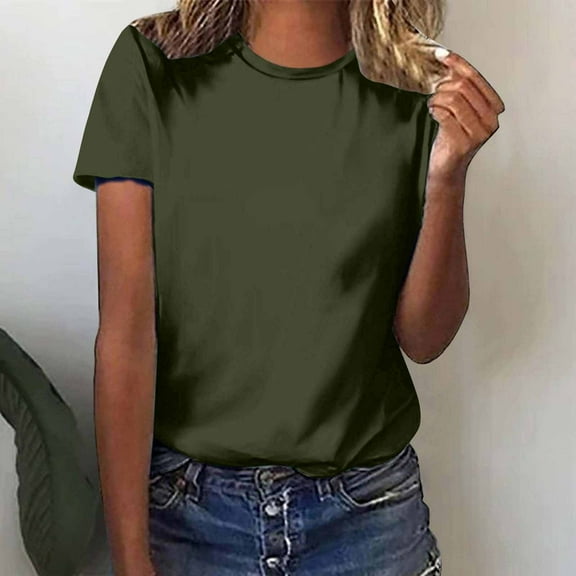 Womens Clothing Homenesgenics Womens Tops Women's Round Neck Solid Color Short Sleeved Casual Loose Short Sleeved Round Neck Tops/shirt Green XXL