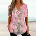 thumbnail image 1 of Womens Clothing Homenesgenics Womens Tops Women's Summer-Neck Print Casual Loose Tops Short Sleeve V-Neck Button Blouses Pink XXL, 1 of 5