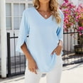 thumbnail image 1 of Womens Clothing Homenesgenics Womens Tops Womens Tops 3/4 Sleeve Women's Fashion V-Neck Middle Sleeve Loose Shirt Solid Color Blue L, 1 of 3
