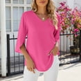 thumbnail image 1 of Womens Clothing Homenesgenics Womens Tops Womens Tops 3/4 Sleeve Women's Fashion V-Neck Middle Sleeve Loose Shirt Solid Color Pink XXL, 1 of 3
