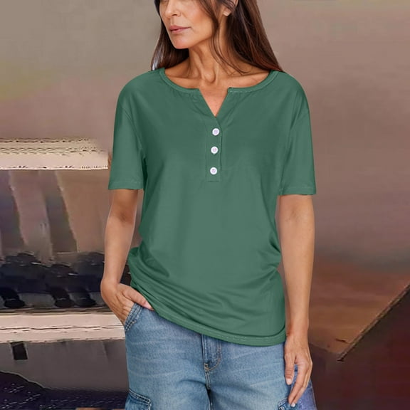 Womens Clothing Homenesgenics Womens Tops under $10 Women's Casual Solid Color Short-Sleeved-Neck Tops Green L
