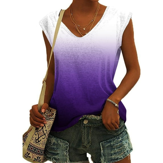 Womens Clothing Homenesgenics Womens Tops under $10 Women's Short Sleeve V Neck Printed Loose Tops Blouse T-Shirt Purple L
