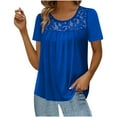 thumbnail image 1 of Womens Clothing Homenesgenics Womens Tops under $5 Women Fashion Lace Splicing Round Neck Short Sleeve T-Shirt Blouse Blue XXXXXL, 1 of 5