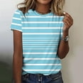 thumbnail image 1 of Womens Clothing Homenesgenics Womens Tops under $5 Women's Casual Letter Print Pullover Short Sleeve T-Shirt Shirt Blue L, 1 of 4