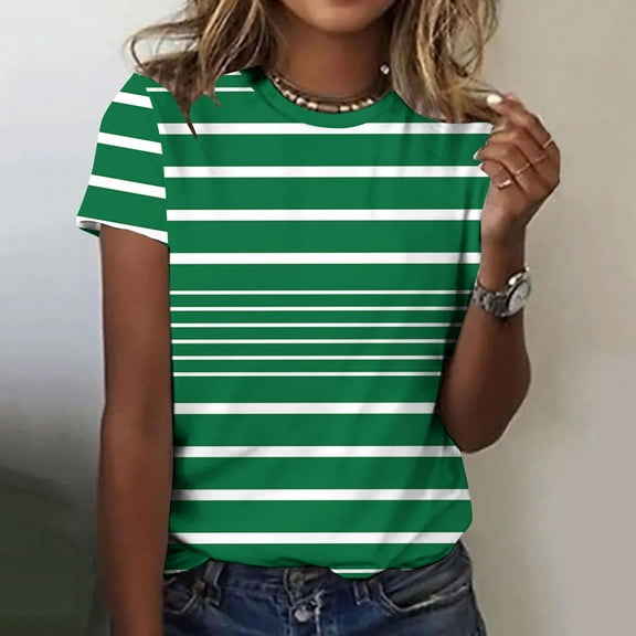 Womens Clothing Homenesgenics Womens Tops under $5 Women's Casual Letter Print Pullover Short Sleeve T-Shirt Shirt Green L