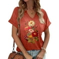 thumbnail image 1 of Womens Clothing Homenesgenics Womens Tops under $5 Women's Floral Print Small-Neck Short Sleeved T-Shirt Loose Tops Orange M, 1 of 4
