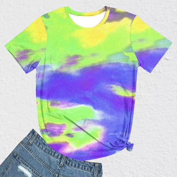 Womens Clothing Homenesgenics Womens Tops Plus Size Fashion Women's Casual Short Sleeve Round-Neck Printed Ladies Blouse Purple M