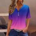 thumbnail image 1 of Womens Clothing Homenesgenics Womens Tops Plus Size Women's Casual Printed Color Short-Sleeved Button-Neck Tops Blouse Blue XXL, 1 of 5