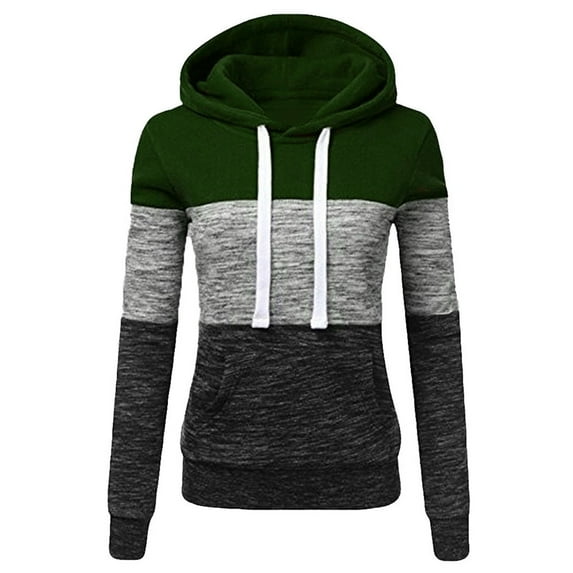 Womens Color Block Hoodies Casual Hooded Drawstring Sweatshirt Long Sleeve Loose Pullover Tops Oversized Patchwork Hoodies with Pockets