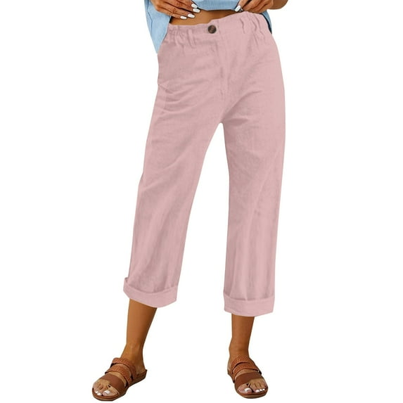 Womens Cropped Pants Elastic Waist Comfortable Casual Wear Summer Fashionable Lightweight Pants For Women 2025 Trends Pink S Size