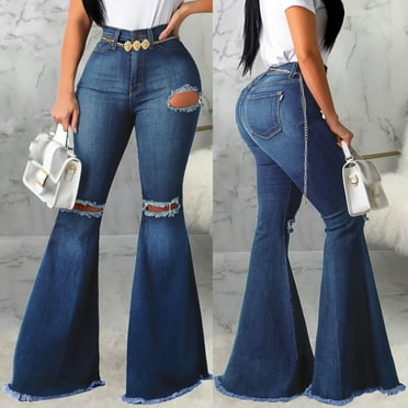 Clearance Womens Curvy Flare Jeans High Waisted Stretchy Bell Bottom Denim Jeans with Pockets