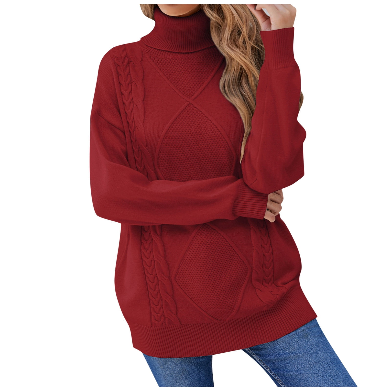 Clearance Womens Fall Sweaters Long Sleeve High Neck Coarse Linen