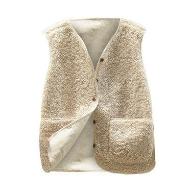 OGLCCG Womens Fuzzy Fleece Vest Warm Button Down Sherpa Jacket Vest Lamb Wool Casual Fashion Sleveless Jacket Coat with Pockets